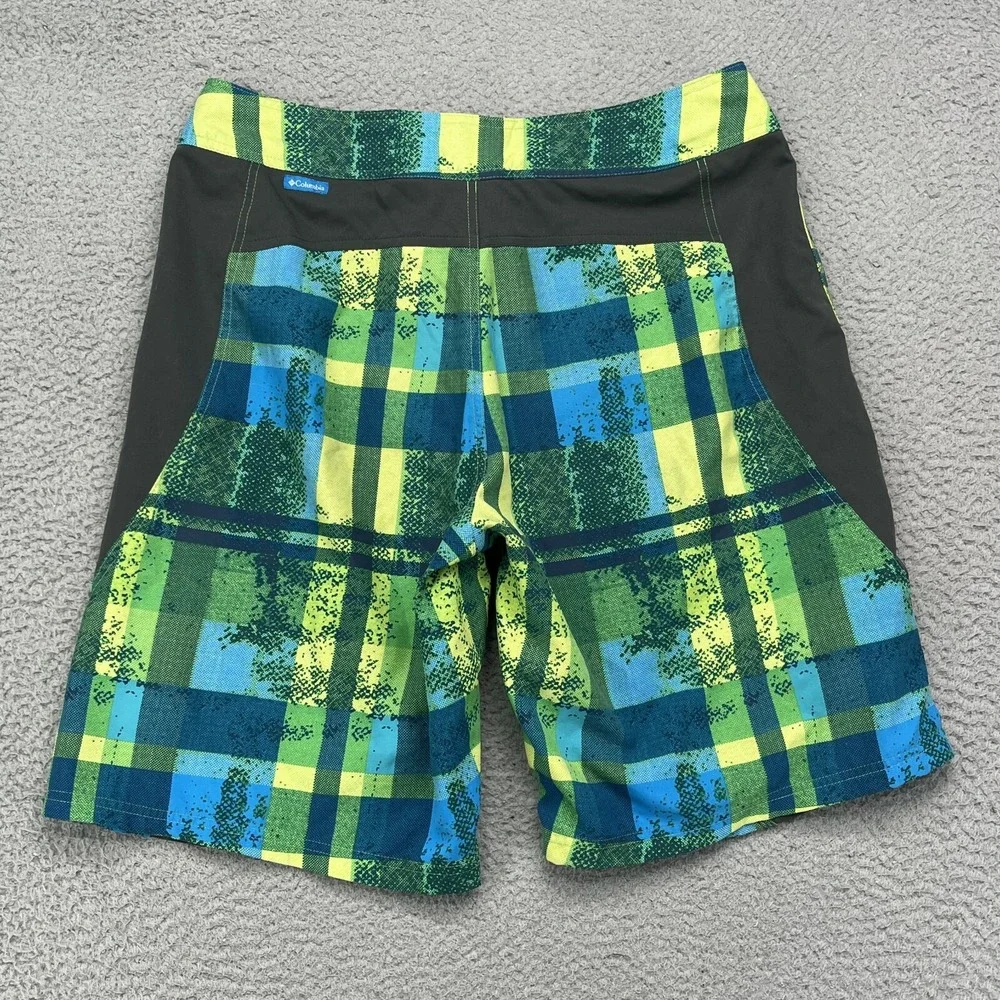 Columbia Board Shorts Men's 36 Print Blue Swim Trunks Surf 90s Plaid Omni Shield
